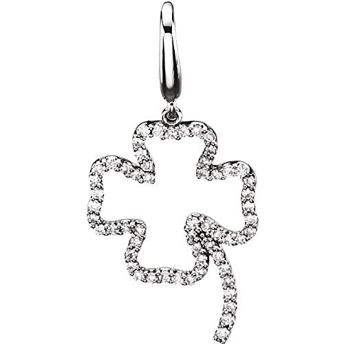 14k White Gold Diamond Four-Leaf Clover Charm Pendant with Trigger-less Clasp