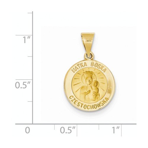 14k Yellow Gold Matka Boska Czestochowska Reversible Medal Pendant (17X14MM)