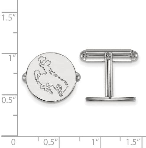 Rhodium-Plated Sterling Silver The University of Wyoming Disc, Cuff Links, 15MM