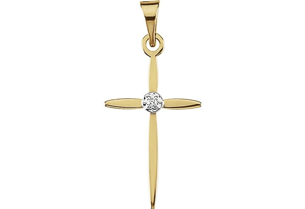 Diamond Cross 14k White and Yellow Gold Pendant (.005 Ct, G-H Color, SI1 Clarity)