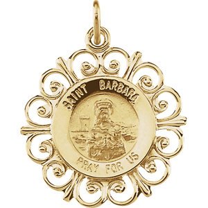 14k Yellow Gold Round St. Barbara Medal (18.5 MM)