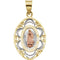 Rhodium-Plated 14k Yellow and Rose Gold Tri-Color Oval Lady of Guadalupe Pendant (17.75x13.5MM)