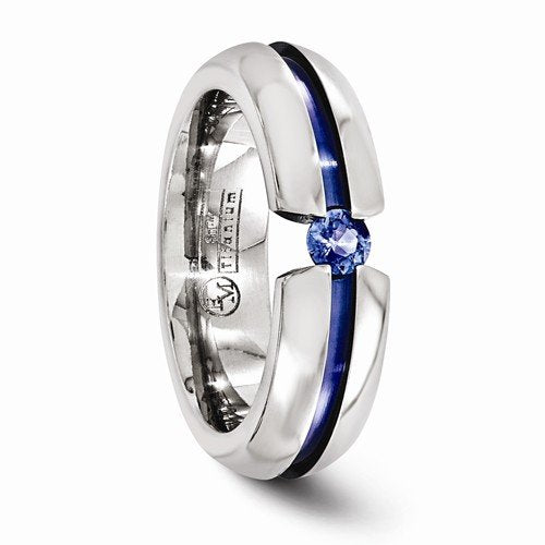 Radiance Collection Gray and Blue Titanium Blue Sapphire 6mm Band