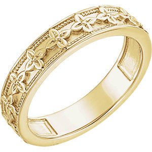 Vintage-Style Floral Brocade 4.5mm Stackable Ring, 14k Yellow Gold