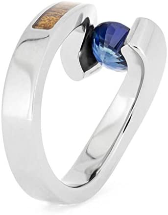 Blue Sapphire, Koa Wood 10mm Titanium Comfort-Fit Engagement Wedding Ring , Size 15