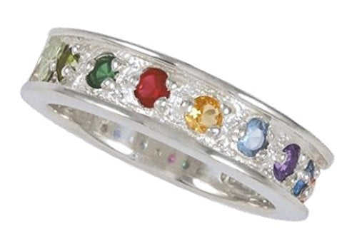 Womens Sterling Silver, 12k Green Gold, 12k Pink Gold, 7 Stones Ring, Sizes 4, 4.5, 5, 5.5, 6, 6.5, 7, 7.5, 8, 8.5, 9