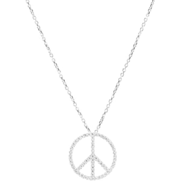Petite Diamond Peace Sign 14k White Gold Necklace, 16" (.33 Cttw, GH, I1)