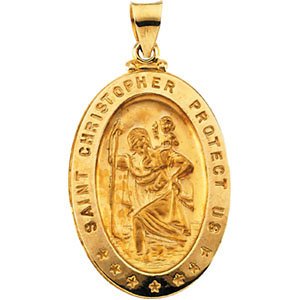 14k Yellow Gold Hollow Oval St. Christopher Medal (28.75x20 MM)