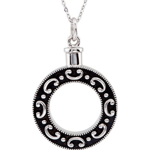 Antiqued Round 'Celebration of Life' Ash Holder Necklace, Rhodium Plate Sterling Silver, 18"