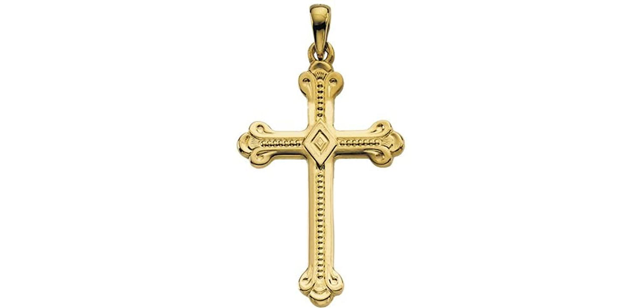 Botonee Bead Finish Cross 14k Yellow Gold Pendant