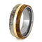 Black Ash, Deer Antler, 14k Yellow Gold 7mm Comfort-Fit Titanium Band, Size 6.5