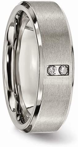 Satin-Brushed Grey Titanium Diamond 7mm Wedding Band, Size 8.5