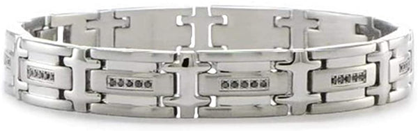Men's Brushed Stainless Steel Black Diamond Link Bracelet, 8.5 Inches (.50 Ctw)