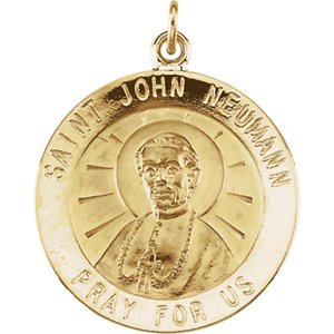 14k Yellow Gold Round St. John Neumann Medal (15 MM)