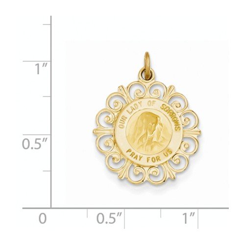 14k Yellow Gold Our Lady of Sorrows Medal Pendant (23X19MM)