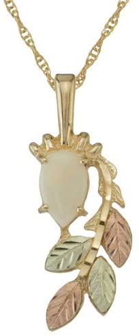 Opal Pear Cabochon Pendant Necklace, 10k Yellow Gold, 12k Green and Rose Gold Black Hills Gold Motif, 18''