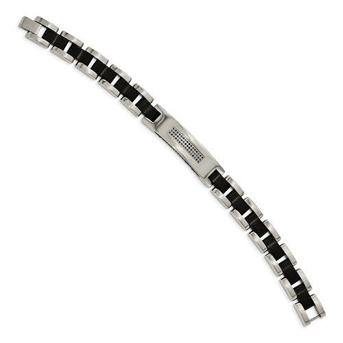 Men's Brushed and Polished Stainless Steel Black IP-Plated and CZ Bracelet, 8.5"
