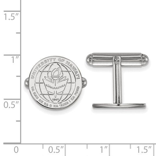 Rhodium-Plated Sterling Silver, The University of Hawai'i, Crest Cuff Links, 15MM