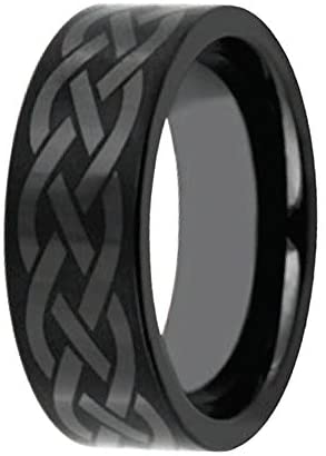 Men's Black Ceramic Celtic Knot 8mm Comfort-Fit Band, Size 10.25