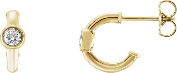Diamond J-Hoop Earrings, 14k Yellow Gold (0.2 Ctw, G-H Color, I1 Clarity)
