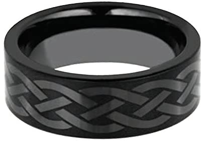 Men's Black Ceramic Celtic Knot 8mm Comfort-Fit Band, Size 10.25