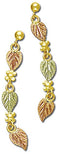 Three Frosty Leaves Earrings, 10k Yellow Gold, 12k Green and Rose Gold Black Hills Gold Motif