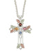 Aquamarine, Citrine, Garnet and Pink Tourmaline Pointed Cross Pendant Necklace, Sterling Silver, 12k Green and Rose Gold Black Hills Gold Motif, 18"