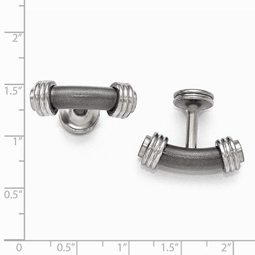 Stealth Collection Grey Titanium and Steel Laser Texture Cuff Links, 6X21MM