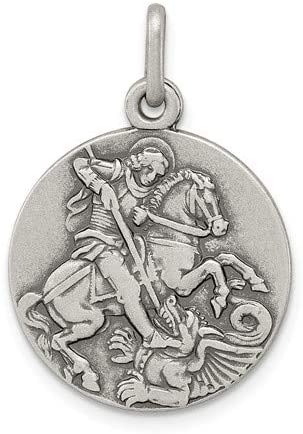Sterling Silver Antiqued Saint George Medal Pendant (26X20 MM)
