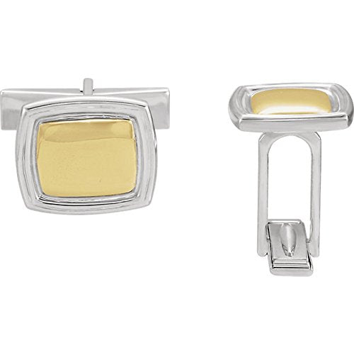 Rhodium-Plated 14k Yellow Gold and Sterling Silver Rectangle Cuff Links, 14x16MM