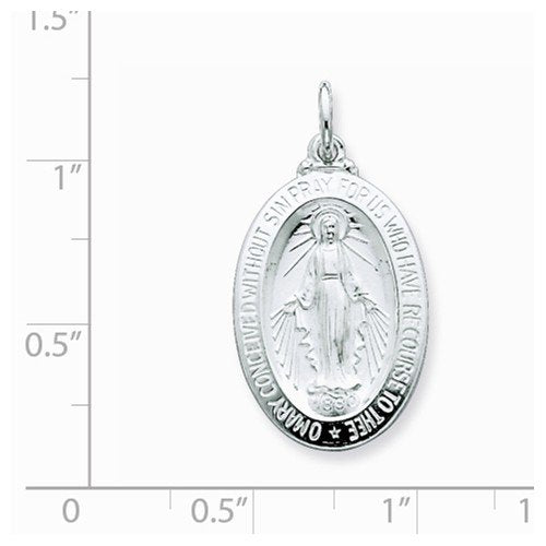 Sterling Silver Miraculous Medal Charm Pendant (29X15 MM)