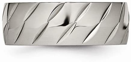 Titanium Precision Diamond-Cut Design 8mm Comfort-Fit Band, Size 10.5