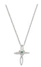 Blue Green Montana Sapphire Cross Pendant Necklace, Rhodium Plate Sterling Silver, 18"