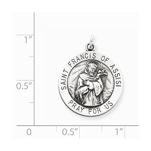 Sterling Silver Antiqued Saint Francis Of Assisi Medal Charm Pendant (25X18 MM)