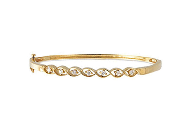 Diamond Bangle Bracelet, 14k Yellow Gold, 7.5" (.25 Cttw, GH Color , I1 Clarity )