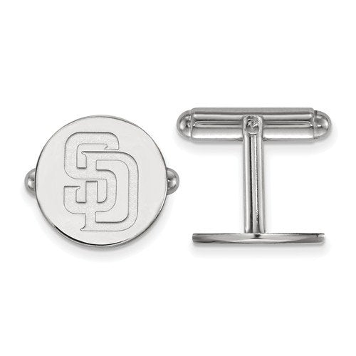 Rhodium-Plated Sterling Silver, MLB San Diego Padres Cuff Links, 15MM