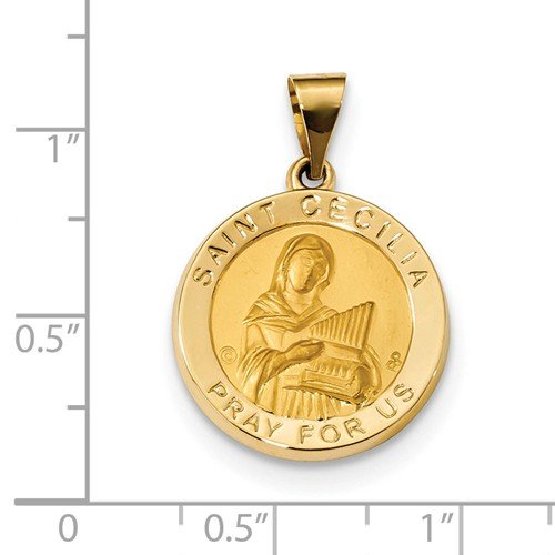 14k Yellow Gold St. Cecilia Hollow Medal Pendant (19X19MM)