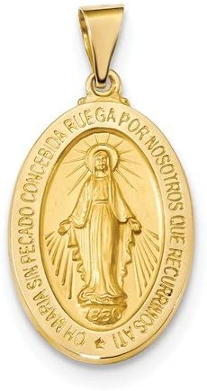 14k Yellow Gold Spanish Miraculous Medal Pendant (25.5X16.4MM)