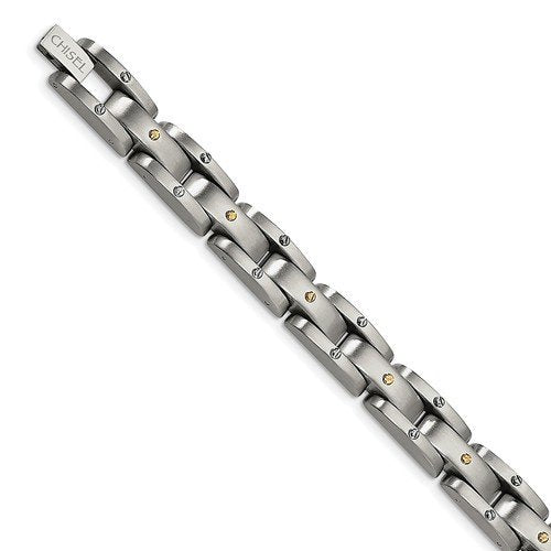 Men's Brushed Stainless Steel 9mm Yellow IP-Plated Bracelet, 8"