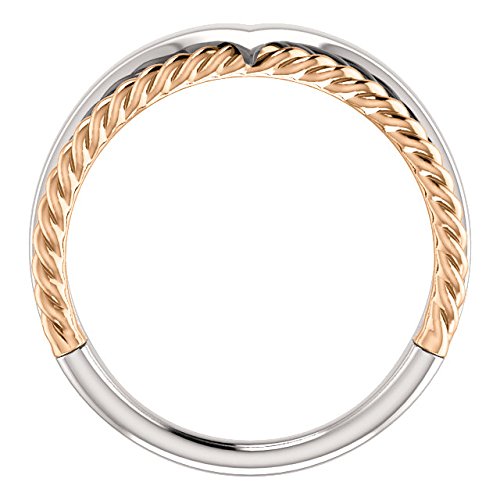 Negative Space Rope Trim and Curved 'V' Ring, Rhodium-Plated 14k White and Rose Gold, Size 6.5