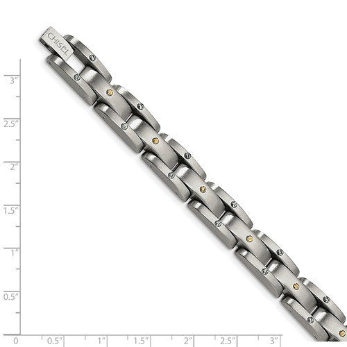 Men's Brushed Stainless Steel 9mm Yellow IP-Plated Bracelet, 8"