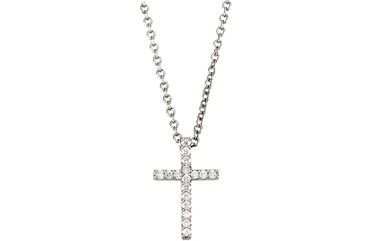 Petite Platinum Diamond Cross Necklace, 16" (.085 Cttw.)
