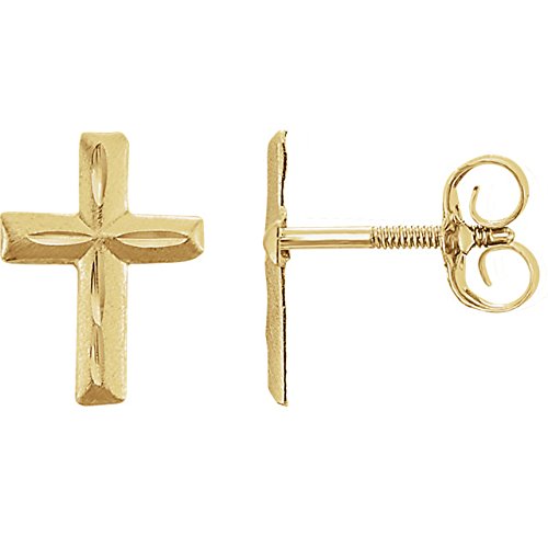Girl's Cross Earrings, 14k Yellow Gold, Threaded Safety Posts (9X6.75MM)
