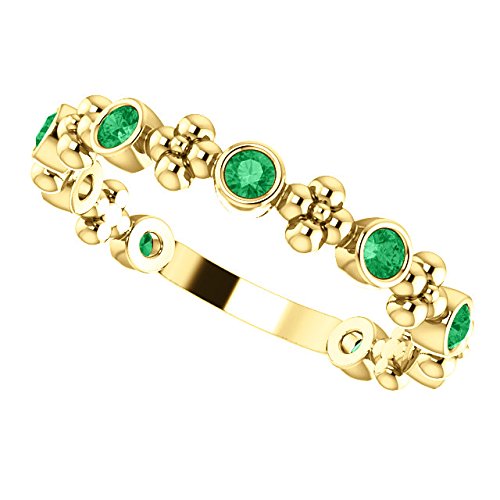 Created Emerald Beaded Ring, 14k Yellow Gold, Size 7.5