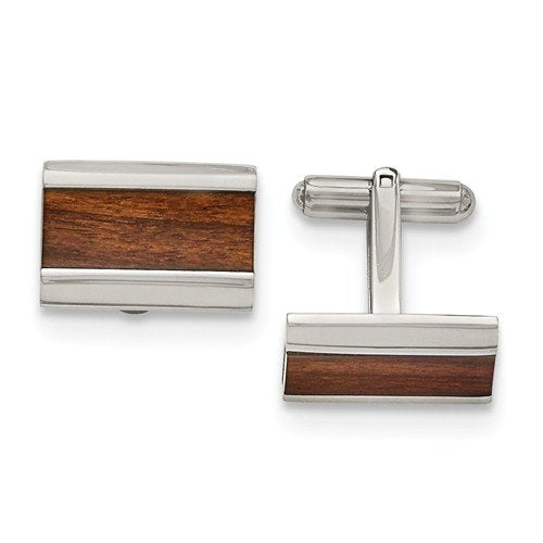 Stainless Steel Wood Inlay Enameled Rectangle Cuff Links