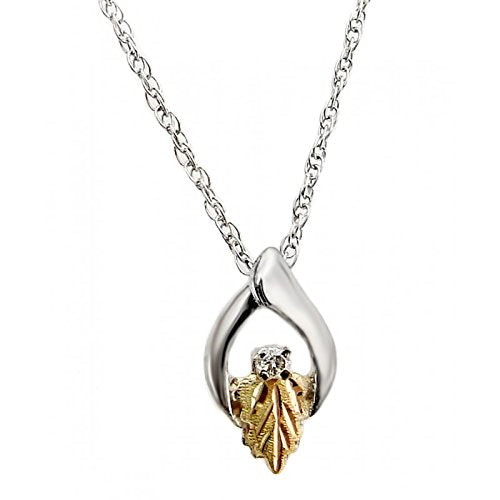 Diamond Split Leaf Pendant Necklace, Sterling Silver, 12k Green and Rose Gold Black Hills Gold Motif, 18''