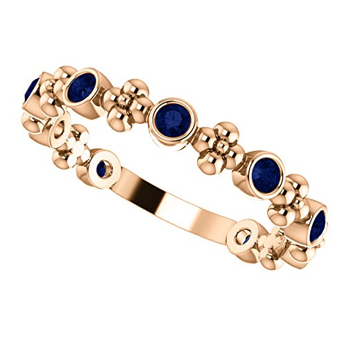 Genuine Blue Sapphire Beaded Ring, 14k Rose Gold