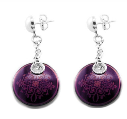 Rain Collection Black Ti, Sterling Silver Anodized Pink and Purple Dangle Earrings