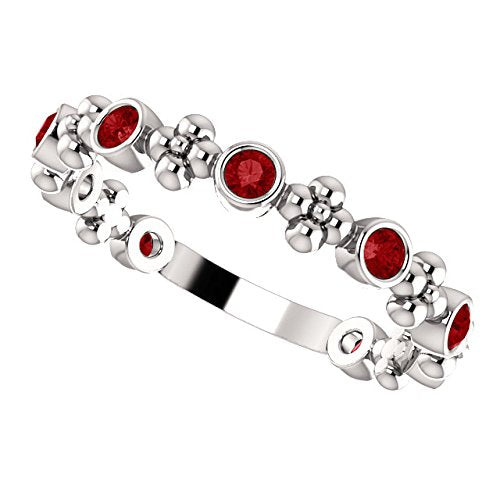 Created Ruby Beaded Ring, Rhodium-Plated Sterling Silver