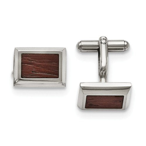 Stainless Steel Wood Inlay Rectangle Cuff Links, 18X14MM